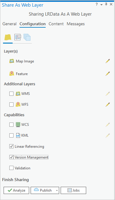 Share As Web Layer pane Share As Web Layer pane